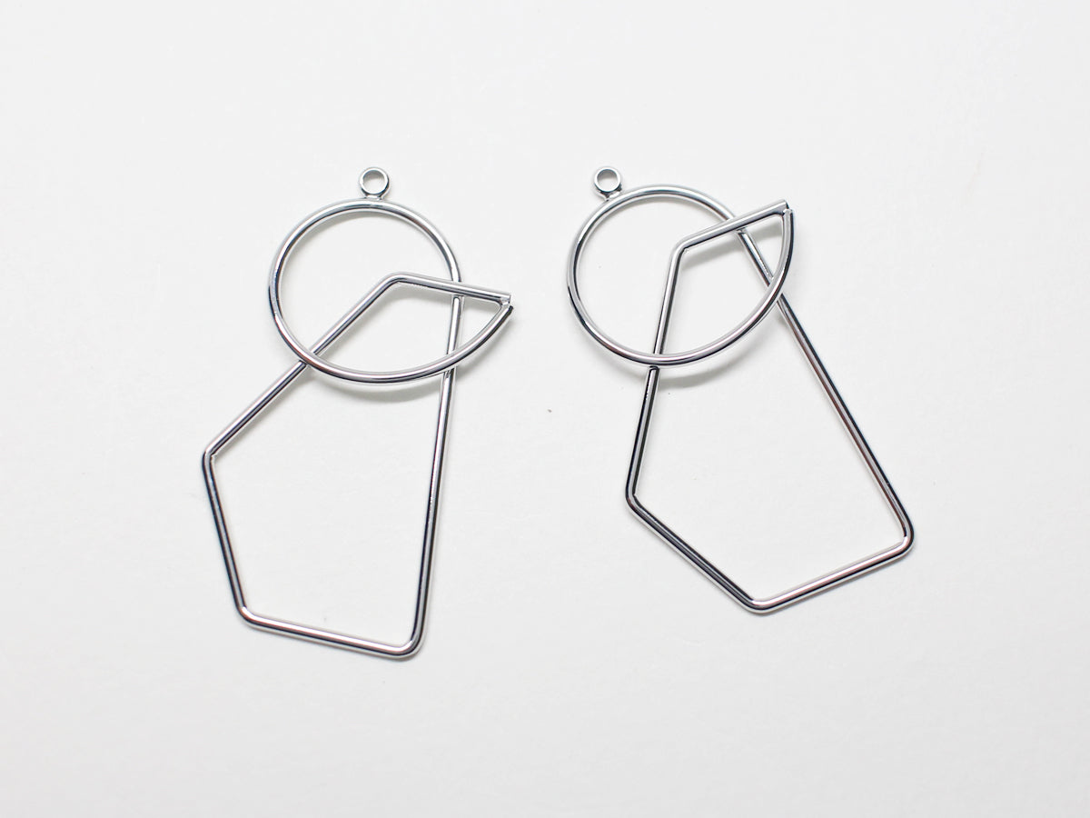 [P0965]2pcs/Coiled Circle and Octagon Pendant/Brass/Rhodium/36.7x19.2mm