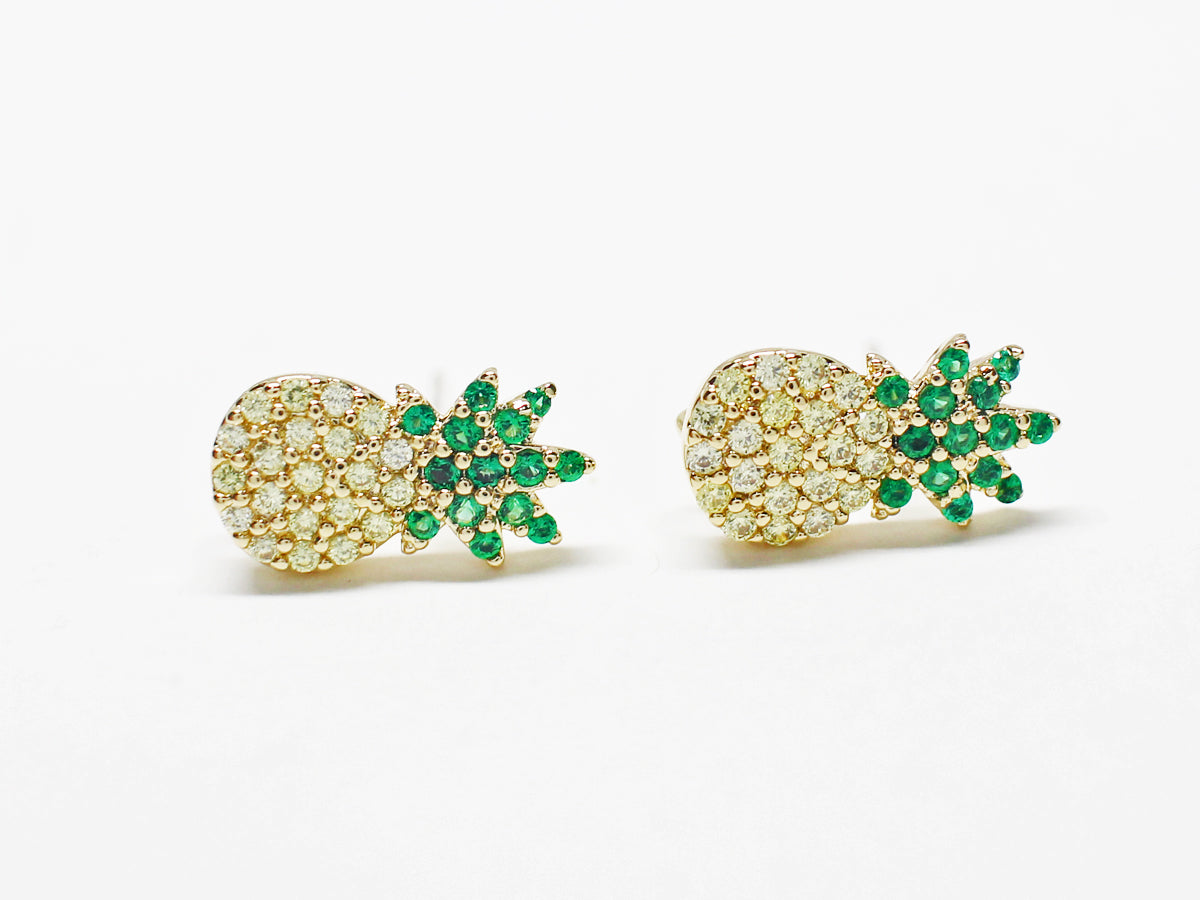 [E0336]/1 pair/CZ Pineapple Earrings/Brass/Gold plated/12.8x6.7mm