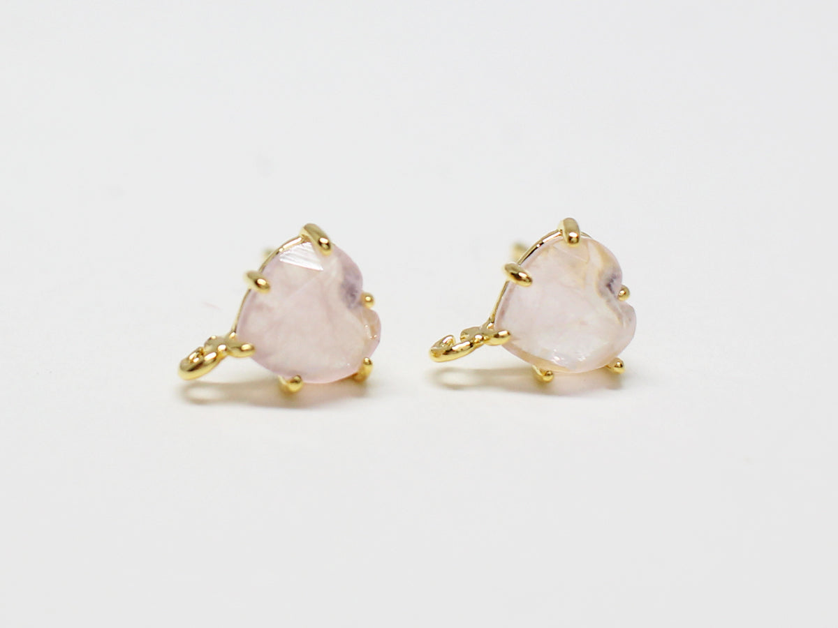 [E0335]/1 pair/Rose Quartz Heart Bazeled Earrings/Brass/Gold plated/8x6.7mm