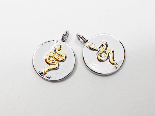 [P0971]2pcs/Two tone Coin Snake Pendant/Brass/Gold & Rhodium/10.8mm