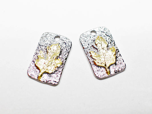 [P0971-1]2pcs/Vintage Two tone Leaf Pendant/Brass/Gold & Rhodium/15.6x9.9mm