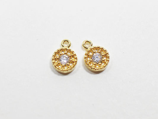 [P0972-1]2pcs/Tiny Cubic Circle Pendant/Brass/Gold /5.4x7.5mm