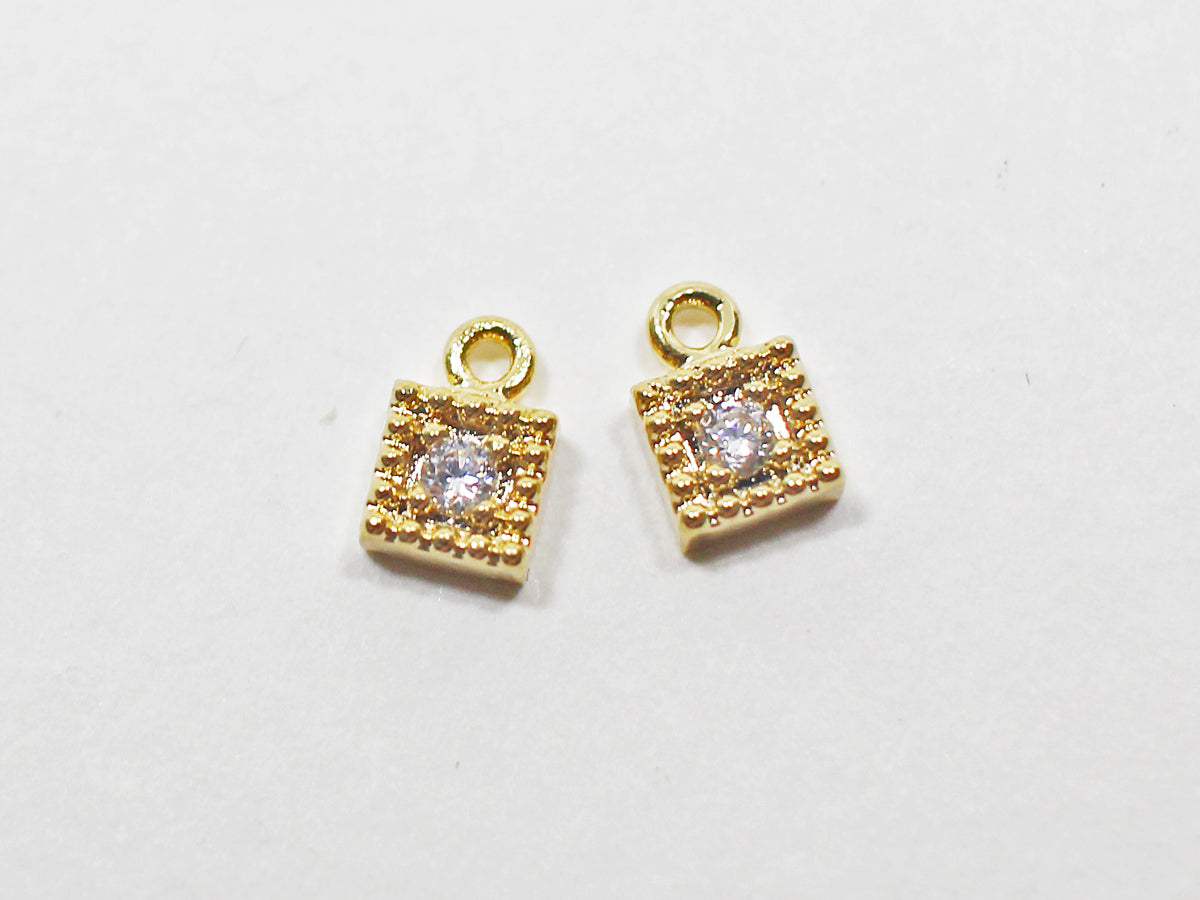 [P0972]2pcs/Tiny Cubic Square Pendant/Brass/Gold /4x6mm