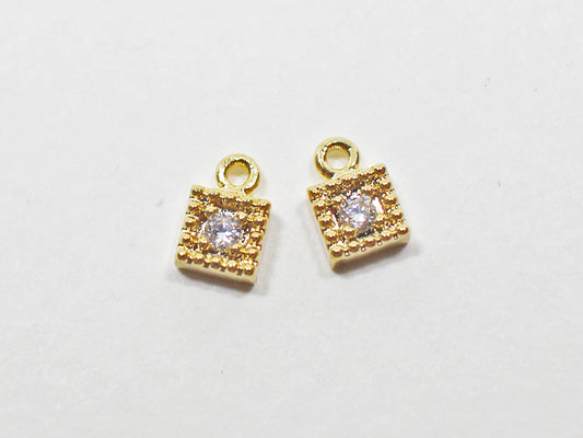 [P0972]2pcs/Tiny Cubic Square Pendant/Brass/Gold /4x6mm