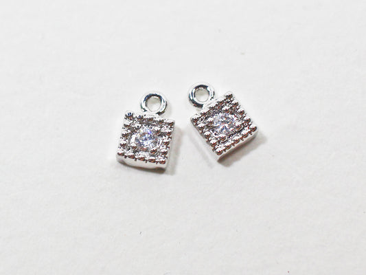 [P0972]2pcs/Tiny Cubic Square Pendant/Brass/Rhodium /4x6mm