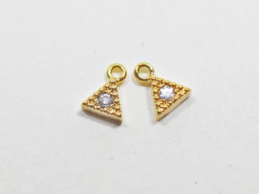 [P0972-2]2pcs/Tiny Cubic Triangle Pendant/Brass/Gold/5.5x5.9mm