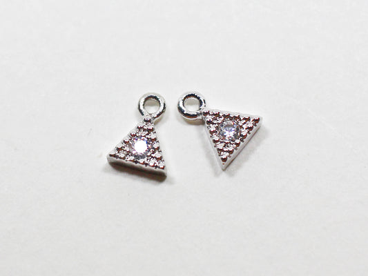 [P0972-2]2pcs/Tiny Cubic Triangle Pendant/Brass/Rhodium /5.5x5.9mm