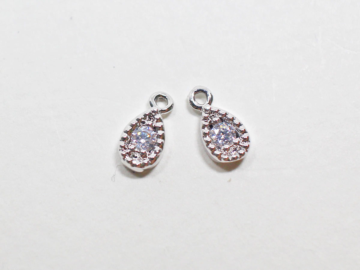 [P0972-3]2pcs/Tiny Cubic Triangle Pendant/Brass/Rhodium/4.1x8mm