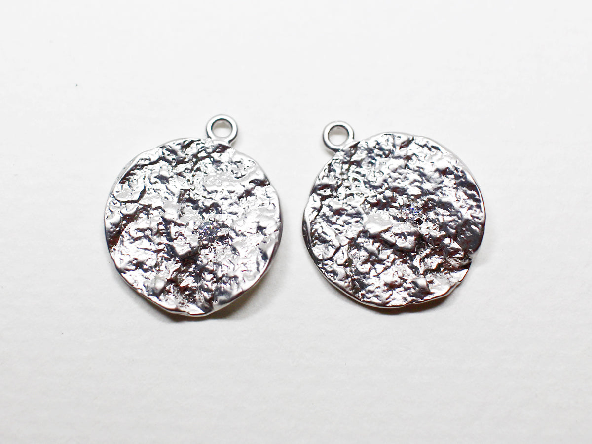 [P0973]2pcs/Wrinkled Circle Cubic Pendant/Brass/Matte Rhodium/14.5mm