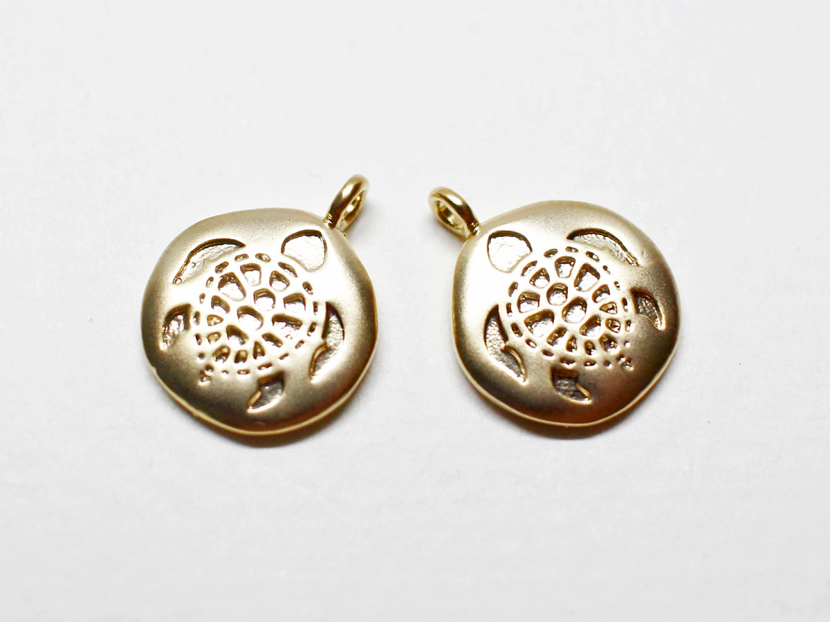 [P0974]2pcs/Turtle Engraved Circle Pendant/Brass/Matte Gold/10.5mm