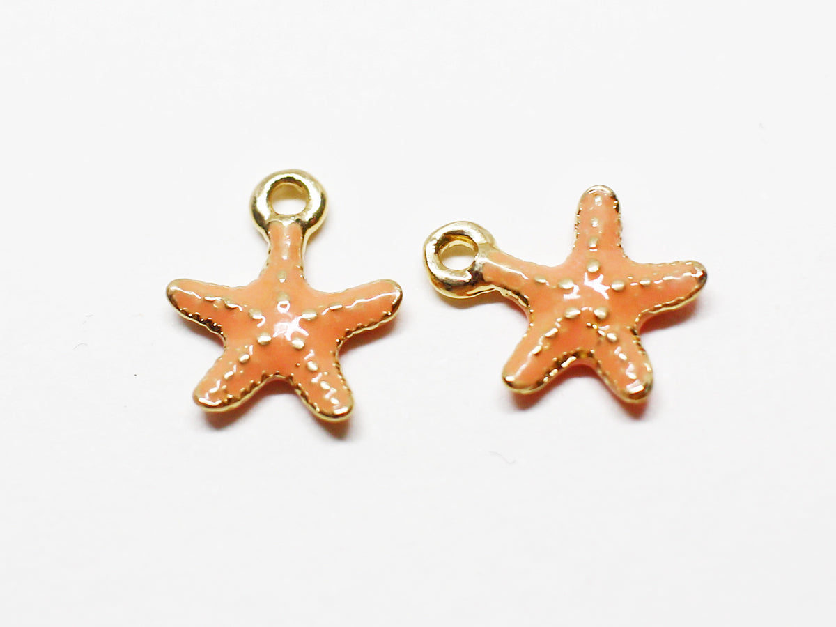 [P0975]2pcs/Epoxy Starfish Pendant/Brass/ Gold/11.5x10mm