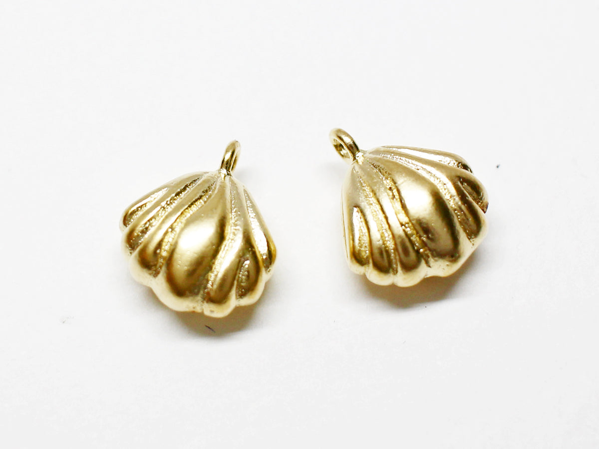 [P0978]2pcs/Chubby Scallops Pendant/Brass/Matte Gold/12.3x10.5 mm