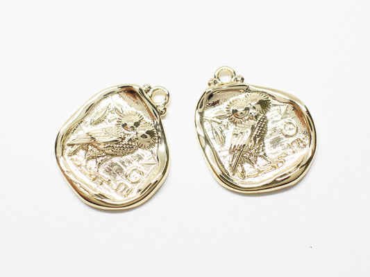 [P0977]2pcs/Athena's Owl Pendant/Brass/Gold/19x22 mm