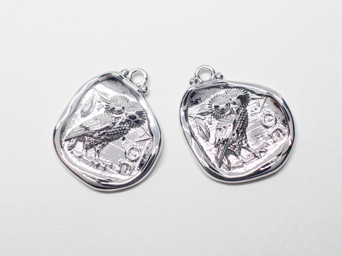 [P0977]2pcs/Athena's Owl Pendant/Brass/Rhodium/19x22 mm