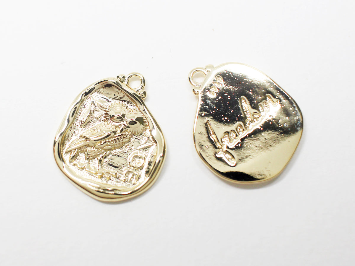 [P0977]2pcs/Athena's Owl Pendant/Brass/Gold/19x22 mm