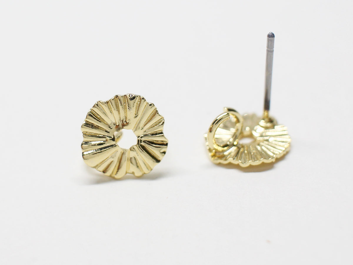 [E0339]/1 pair/Tiny Wrinkled Circle Earrings/Brass/Gold plated/8.8mm