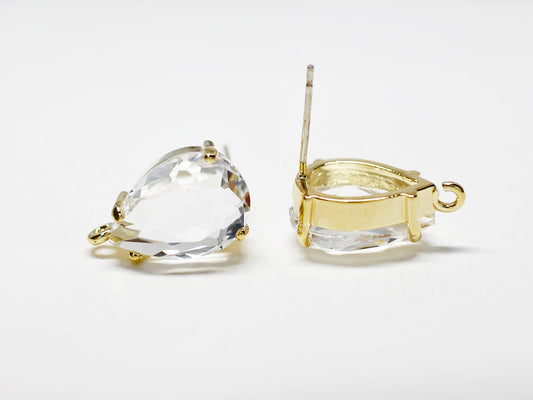 [E0341-2]/1 pair/Large Glass Teardrop Earrings/Brass/Gold plated/10.2x14mm