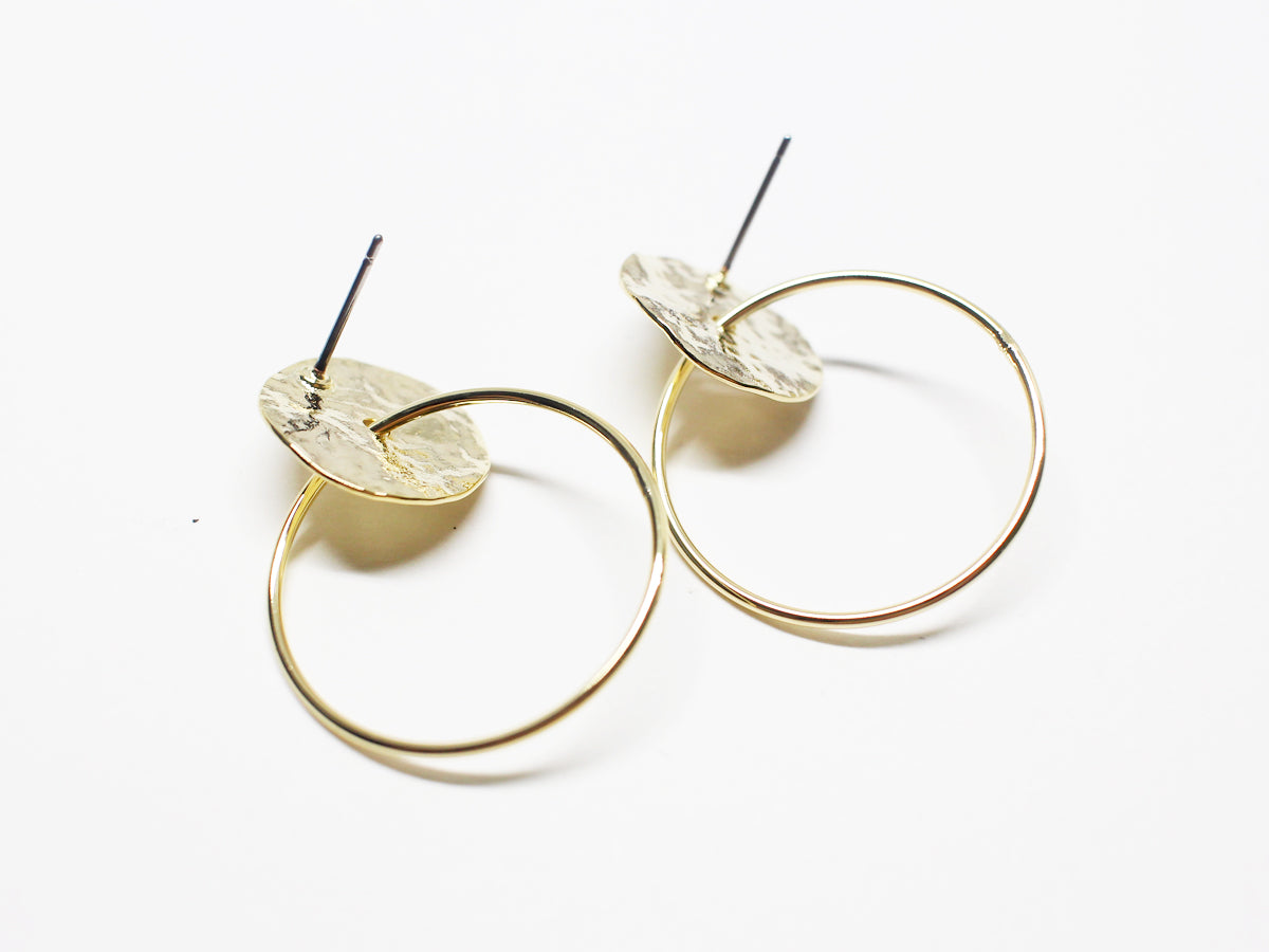 [E0342]/1 pair/Hammered Circle Ring Earrings/Brass/Gold plated/15mm, 25mm ring