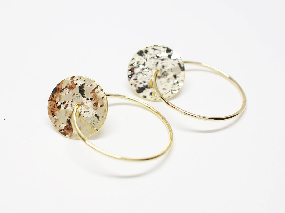 [E0342]/1 pair/Hammered Circle Ring Earrings/Brass/Gold plated/15mm, 25mm ring