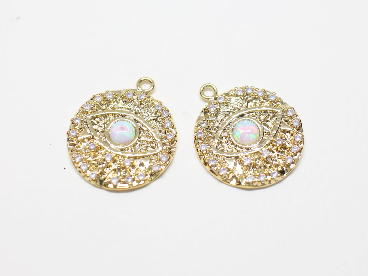 [P0865-1]2pcs/White Opal  evil eye Pendant/Brass/Gold/14mm