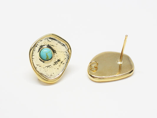 [E0346]/1 pair/Vintage Turquoise Oval Earrings /Brass/Gold plated/16x13mm