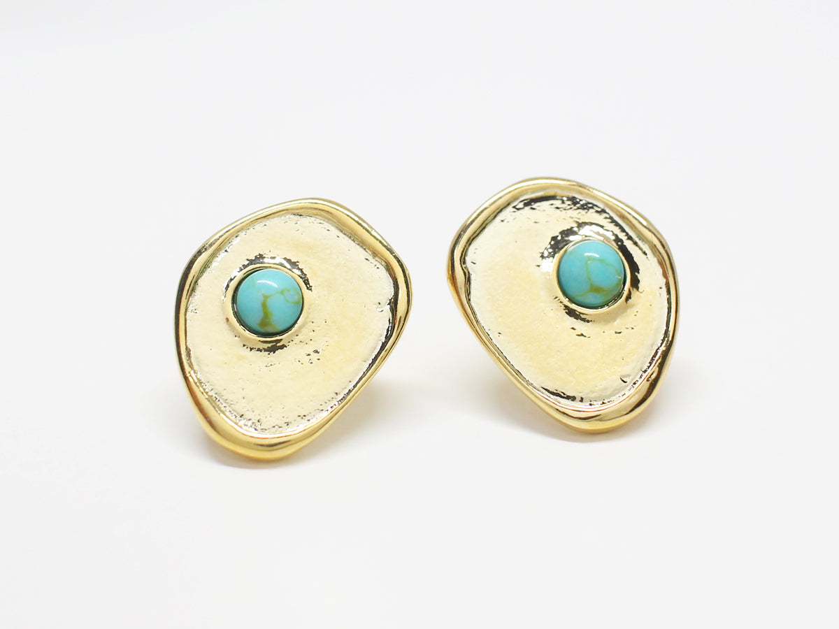 [E0346]/1 pair/Vintage Turquoise Oval Earrings /Brass/Gold plated/16x13mm