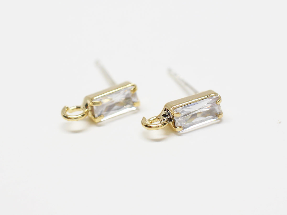 [E0348]/1 pair/Mini Square Cut Cubic Earrings /Brass/Gold plated/10x3mm