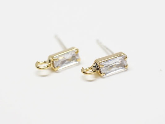 [E0348]/1 pair/Mini Square Cut Cubic Earrings /Brass/Gold plated/10x3mm