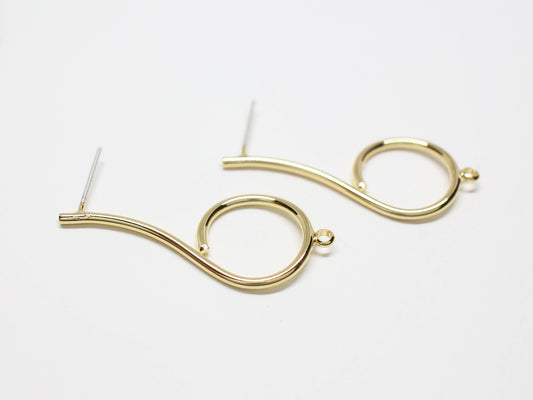 [E0349]/1 pair/Rolled Circle Earrings /Brass/Gold plated/37.5x1.7mm