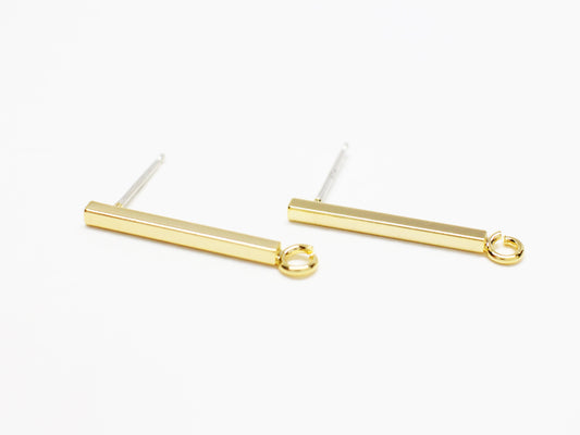 [E0351]/1 pair/Vertical Rectangle bar Earrings/Brass/Gold plated/22x1.7mm