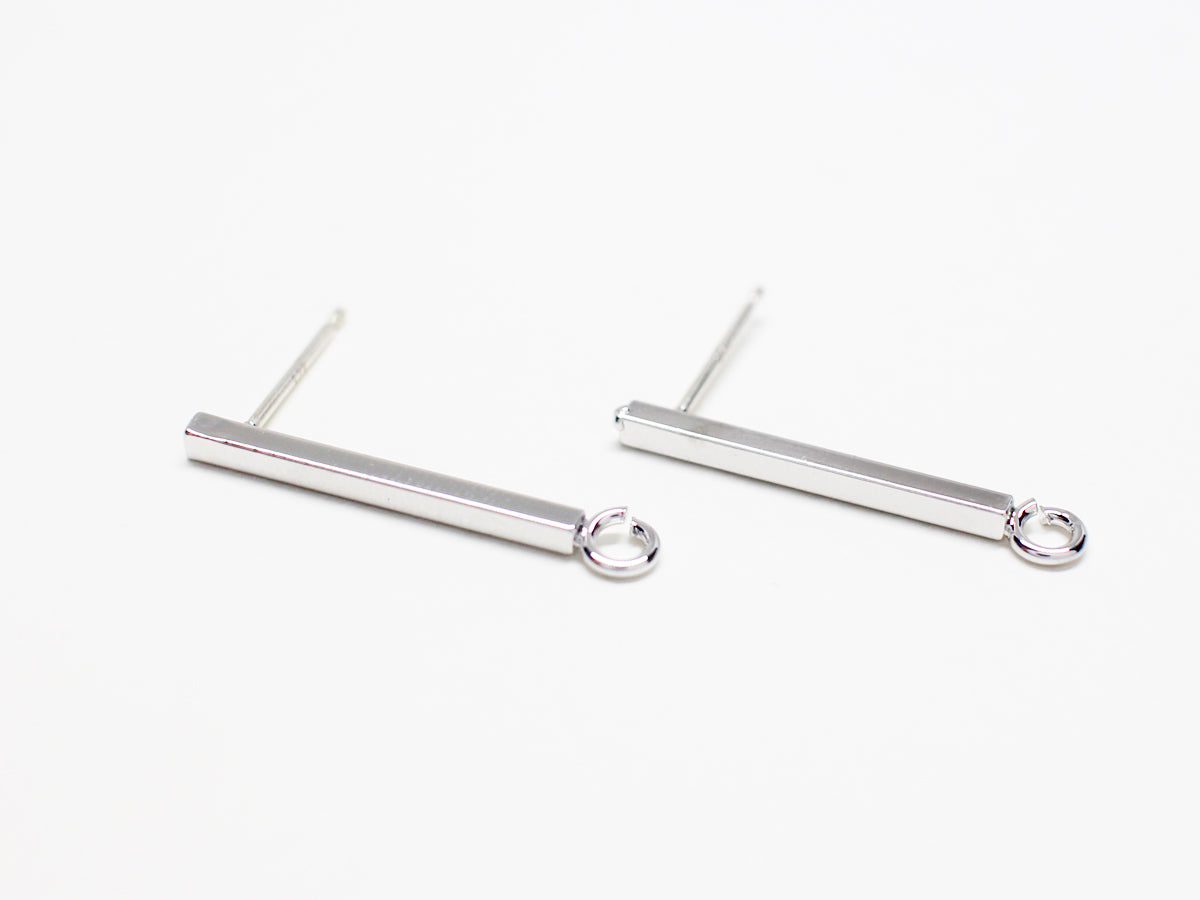 [E0351]/1 pair/Vertical Rectangle bar Earrings/Brass/Rhodium plated/22x1.7mm