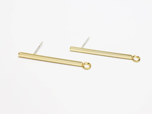 [E0351-1]/1 pair/Vertical Rectangle bar Earrings Long/Brass/Gold plated/34x1.7mm