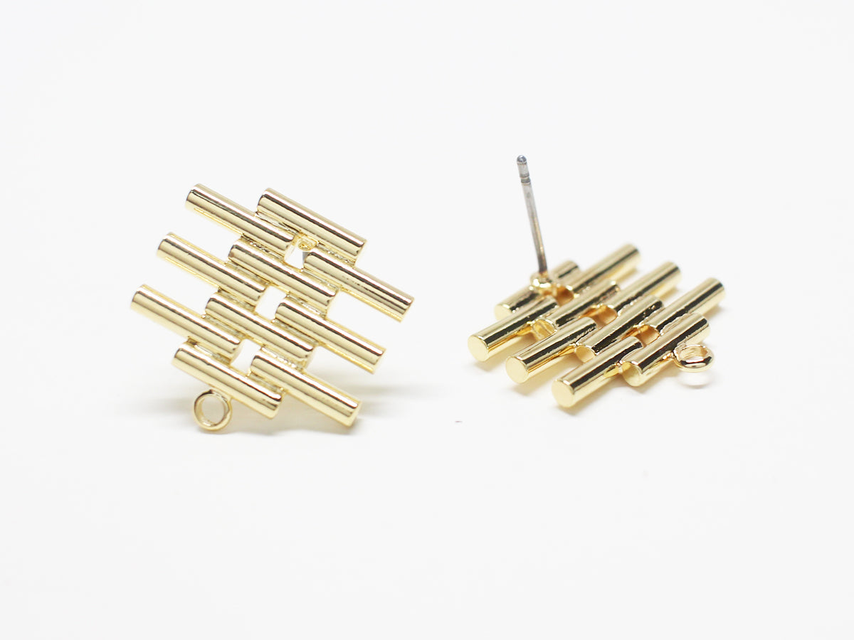 [E0352]/1 pair/Multi Bars Earrings/Brass/Gold plated/17x17.7mm