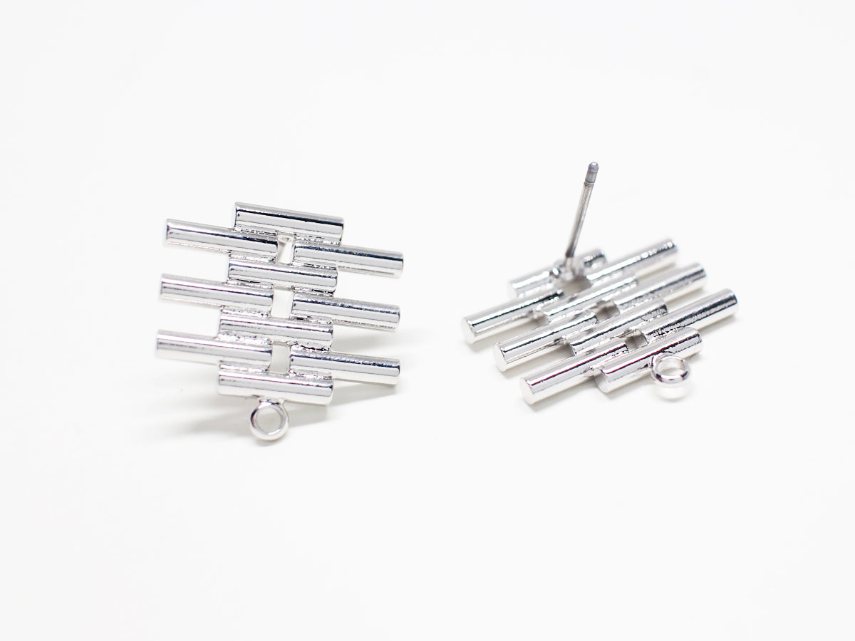 [E0352]/1 pair/Multi Bars Earrings/Brass/Rhodium plated/17x17.7mm