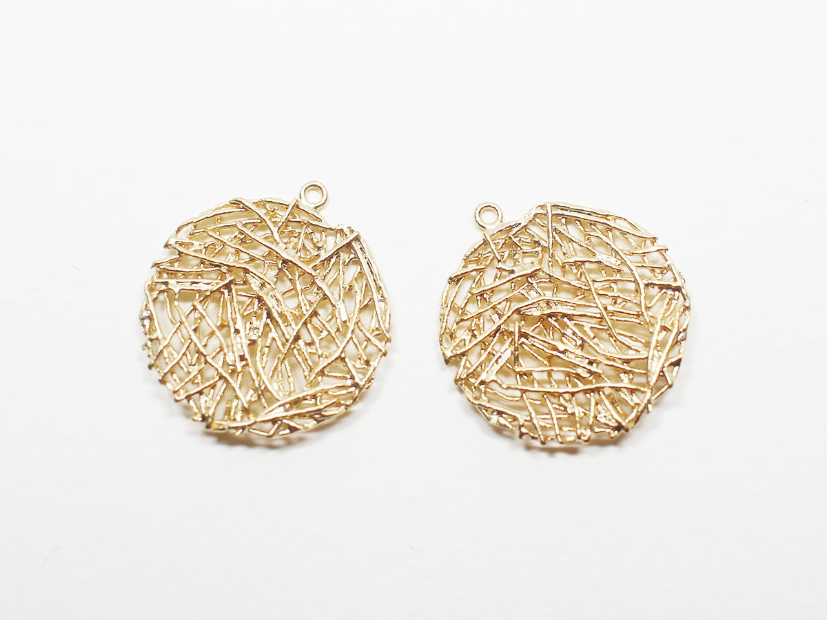 [P0987]2pcs/Round Nest Pendant/Brass/Matte Gold/20mm