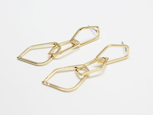 [E0355]/1 pair/Triad Pentagon Earrings/Zinc Alloy/Gold plated/50x14mm