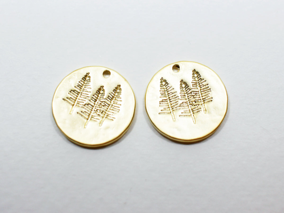 [P0989]2pcs/Coin Forest Pendant/Brass/Matte Gold/15mm