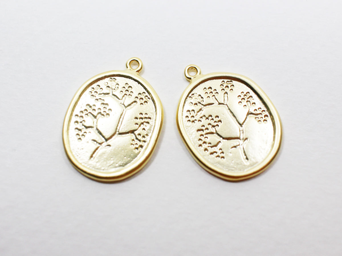 [P0990]2pcs/Oval Grape Tree Pendant/Brass/Matte Gold/19.7x14.5mm