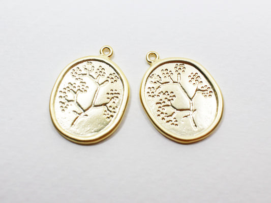 [P0990]2pcs/Oval Grape Tree Pendant/Brass/Matte Gold/19.7x14.5mm