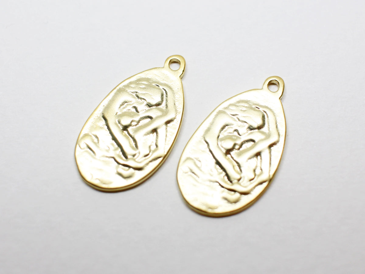 [P0992]2pcs/Mary and Baby Jesus Pendant/Brass/Matte Gold/21.5X11.7mm