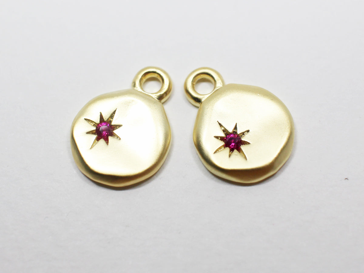 [P0995]2pcs/Vintage Circle Ruby Pendant/Brass/Matte Gold/16x12mm