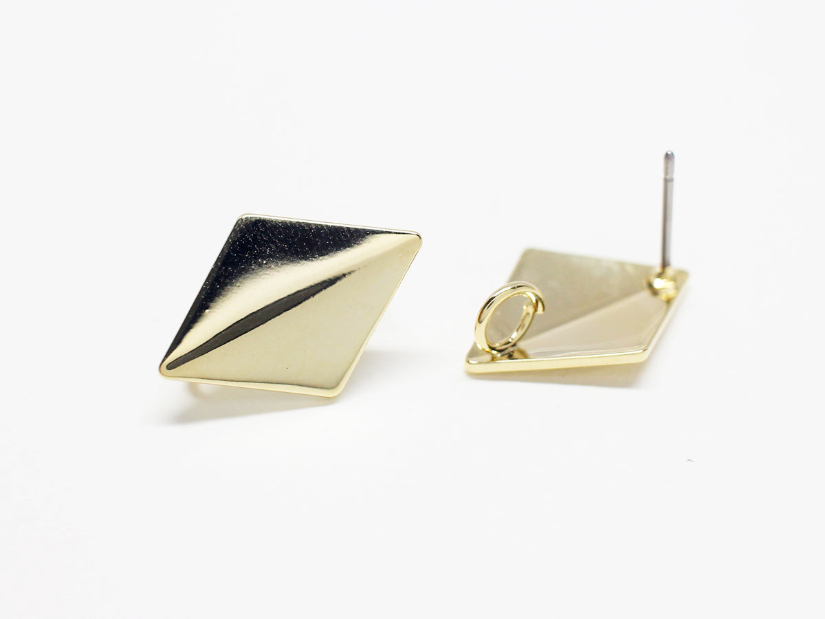 [E0357]/1 pair/Bent Rhombus Earrings/ Brass/Gold plated/17.5x12mm