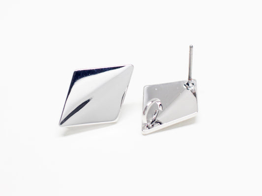 [E0357]/1 pair/Bent Rhombus Earrings/ Brass/Rhodium plated/17.5x12mm