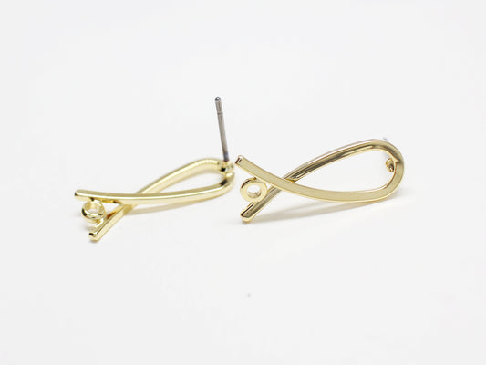 [E0358]/1 pair/Ribbon Earrings/ Brass/Gold plated/20x7.6mm