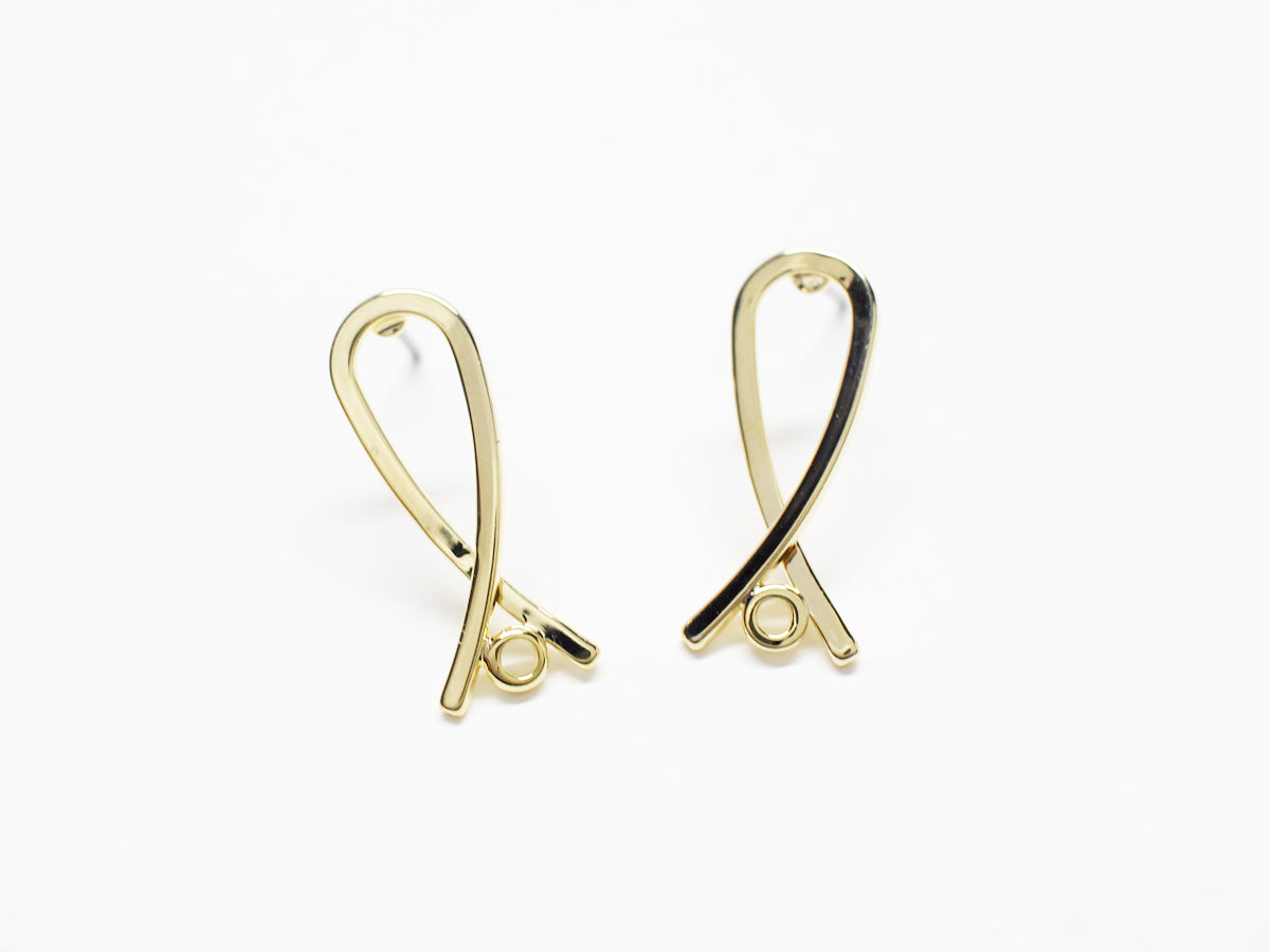 [E0358]/1 pair/Ribbon Earrings/ Brass/Gold plated/20x7.6mm