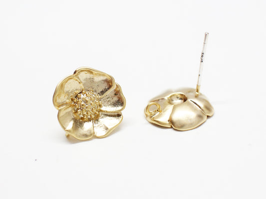 [E0361]/1 pair/Large Flower Earrings/Brass/Matte Gold plated/11.5mm