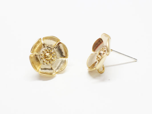 [E0361-1]/1 pair/Large Flower Earrings/Brass/Matte Gold plated/11.5mm