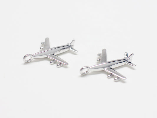 [P0998]2pcs/Airplane Pendant/Brass/ Rhodium/15x12.2mm