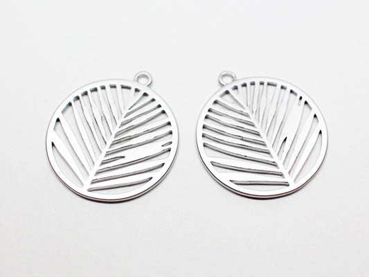 [P1002]2pcs/Circle Areca Palm Plants Pendant/Brass/Matte Rhodium/17.5mm