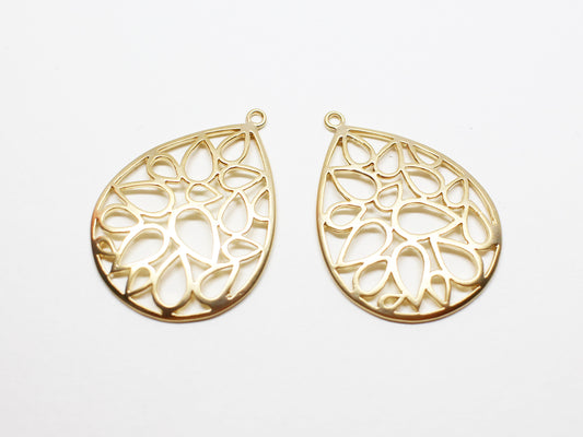 [P1003]2pcs/Mesh Drop Pendant/Brass/Matte Gold/28x20.5mm